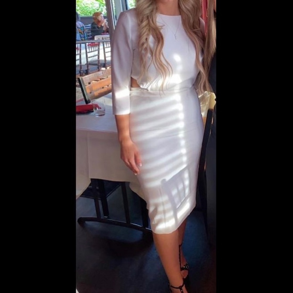 Gabriel union white dress low sleeve midi dress